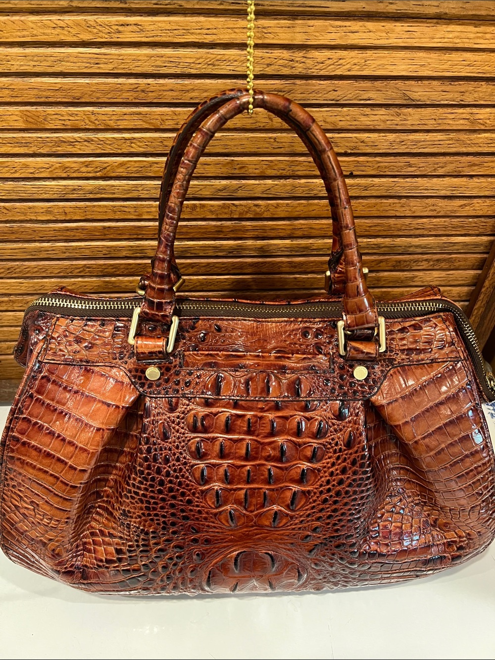 EUC Brahmin Satchel in Pecan Melbourne Croc Embossed Leather Luxury bag, purse - Picture 6 of 17